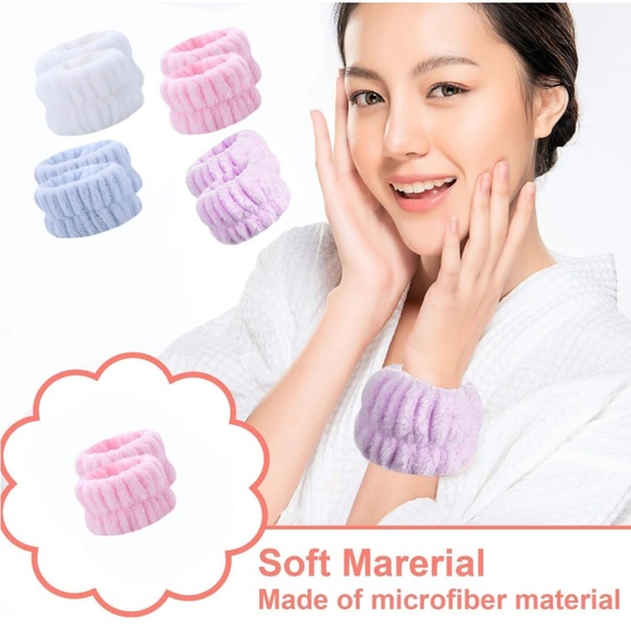 🌻4/$20 Spa Wrist Microfibre Absorbent Coral Fleece Wash Band Set Of 4 New - Picture 6 of 9